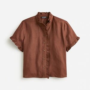 Ruffle trim button up shirt in linen
